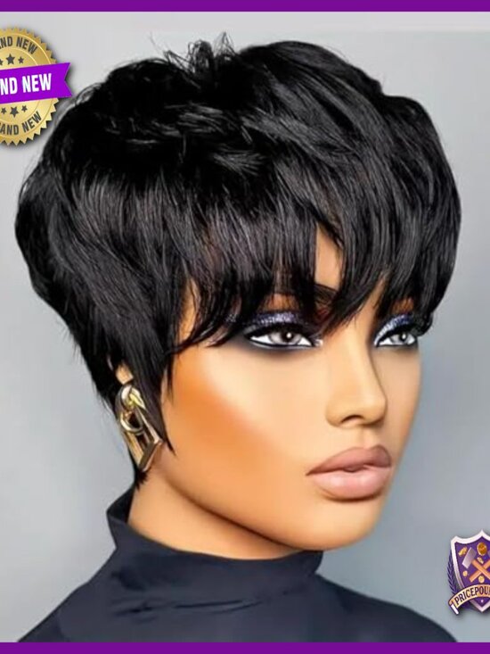 Short Layered Pixie Cut Human Hair Wig Glueless Lace Front Straight Bob main image 5